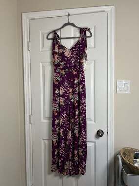GB Gianni Bini Purple Floral Lightweight Shoulder Tie Wide Leg Jumpsuit